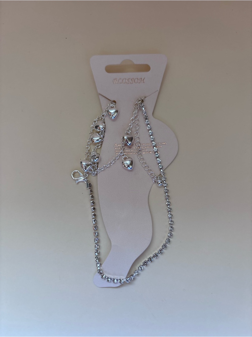 Silver Heart Charm Layered Anklet Bracelet
